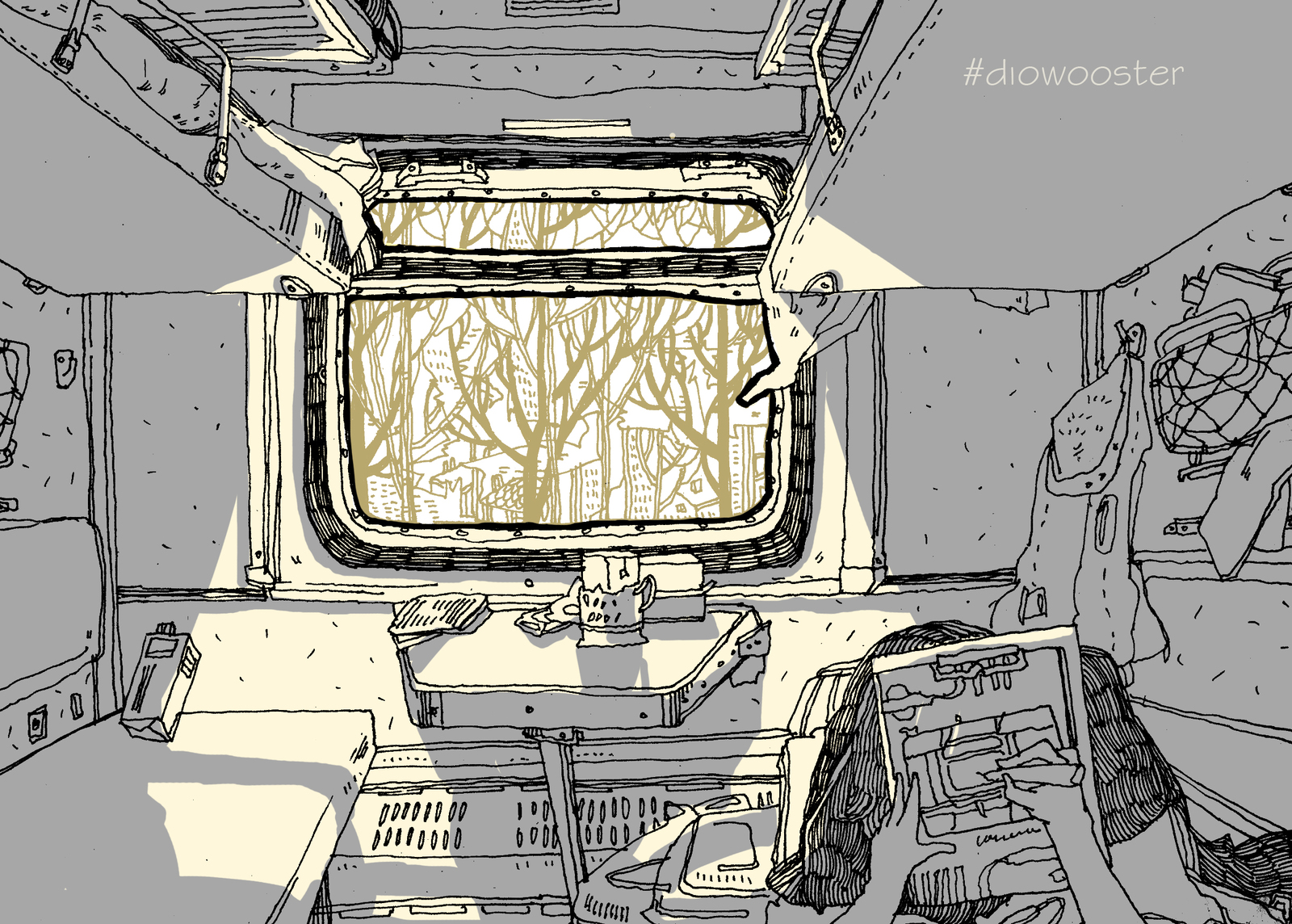 On the train - My, Diowooster, A train, Sketch, Longpost, Drawing, Digital drawing, Interior