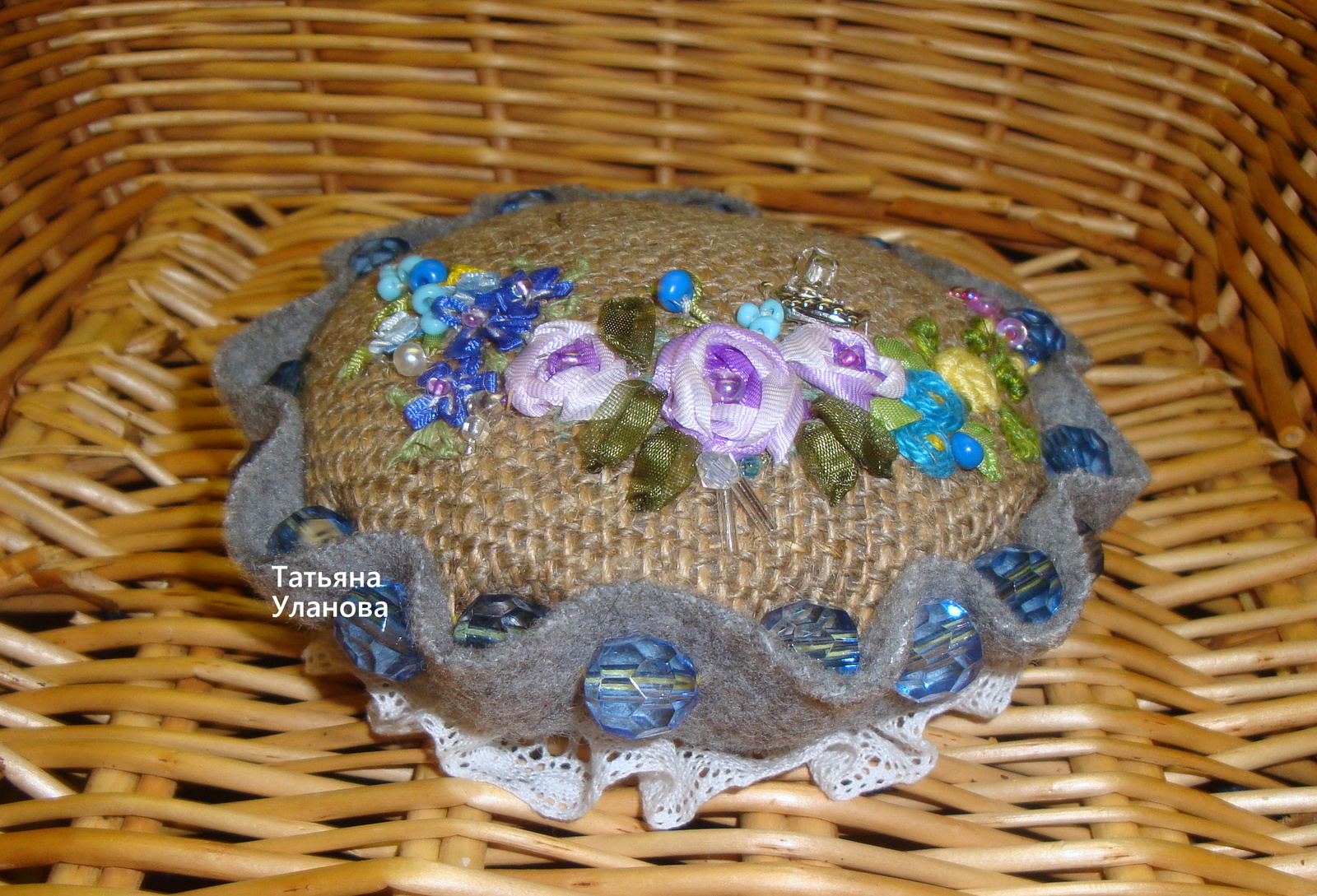 Friday my pincushion - My, Embroidery with ribbons, Friday tag is mine, Needlework with process, , Handmade, Longpost