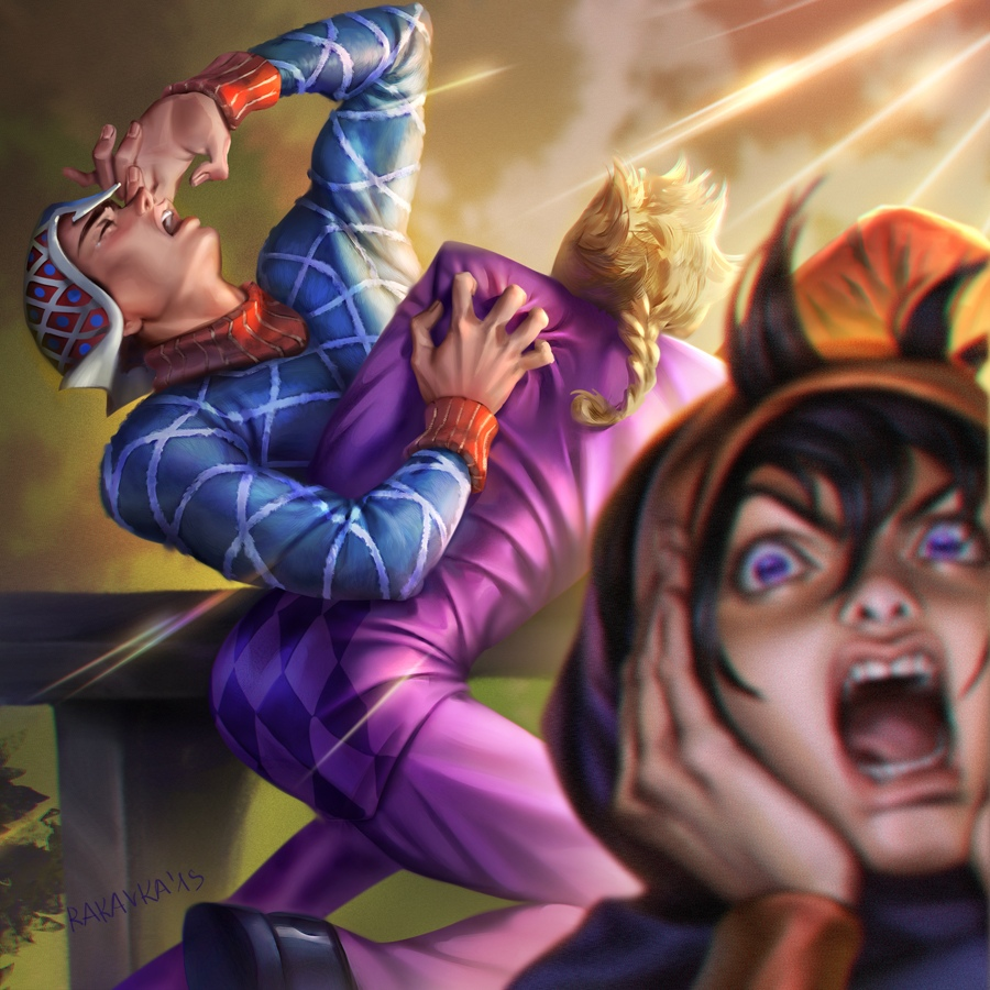 Ничего не видел! - Jojos Bizarre Adventure, Vento Aureo, Anime Art, Аниме, Giorno Giovanna, Narancia Ghirga, Guido Mista, Rakavka