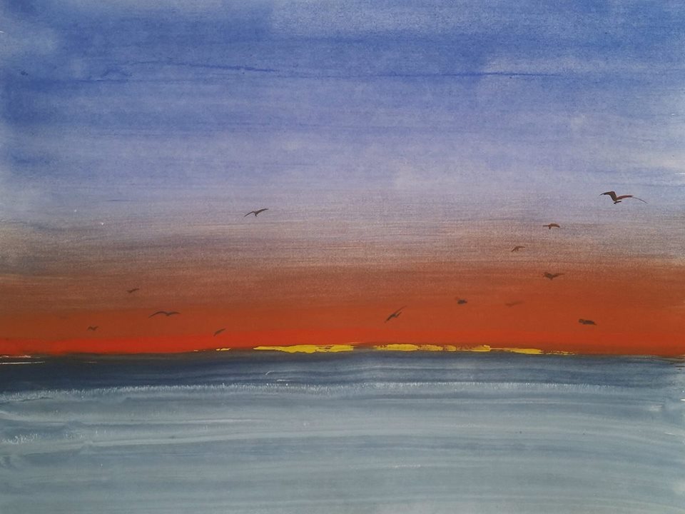 Landscape №2 gouache, paper 21x30cm - My, Painting, Gouache, Art, Drawing, Art, The sun, Sky, Landscape