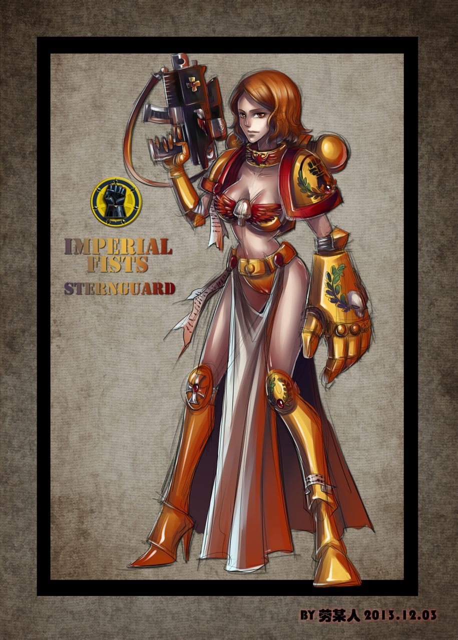 Дочери примарха Рогала Дорна - Правило 63, Warhammer 40k, Imperial Fists, Anime Art, Длиннопост