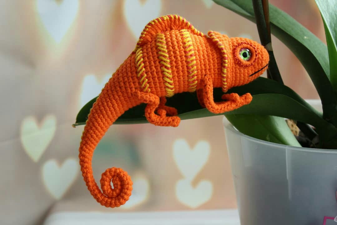 Chameleons - My, Knitted toys, Knitting, Chameleon, Amigurumi, Needlework without process, Longpost