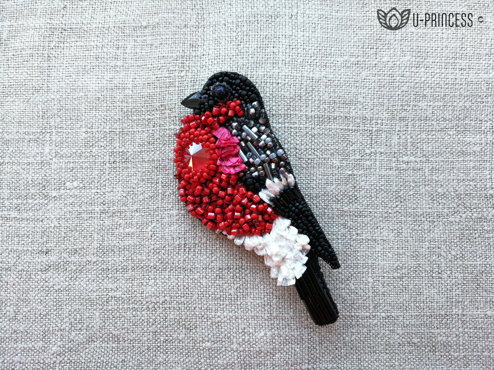 winter birds - My, Beads, Brooch, Needlework without process, Tit, Bullfinches, Handmade, Chenille, Raffia, Longpost