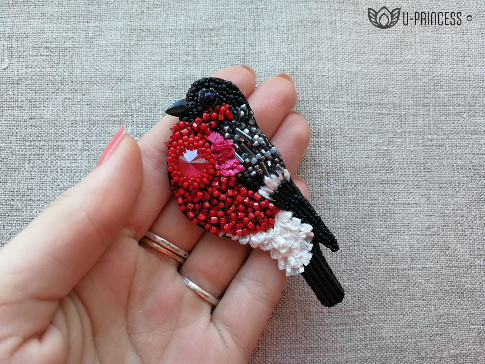 winter birds - My, Beads, Brooch, Needlework without process, Tit, Bullfinches, Handmade, Chenille, Raffia, Longpost