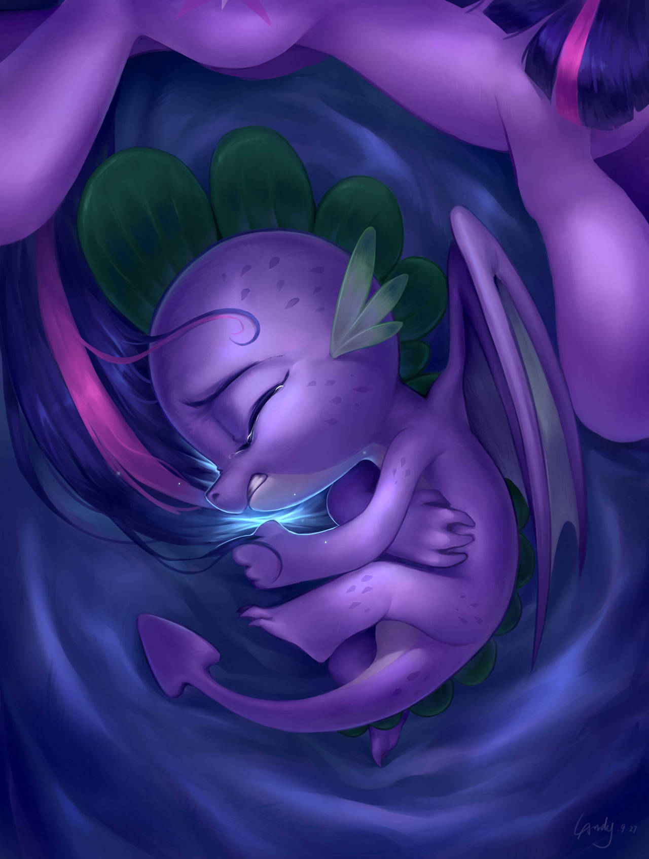 Indigo - My little pony, Spike, Twilight sparkle, PonyArt, Art, The Dragon