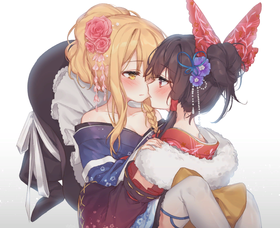 [Art] Marisa Kirisame & Reimu Hakurei - Anime, Anime original, Anime art, Touhou, Kirisame marisa, Hakurei Reimu, Yuri, Hajin