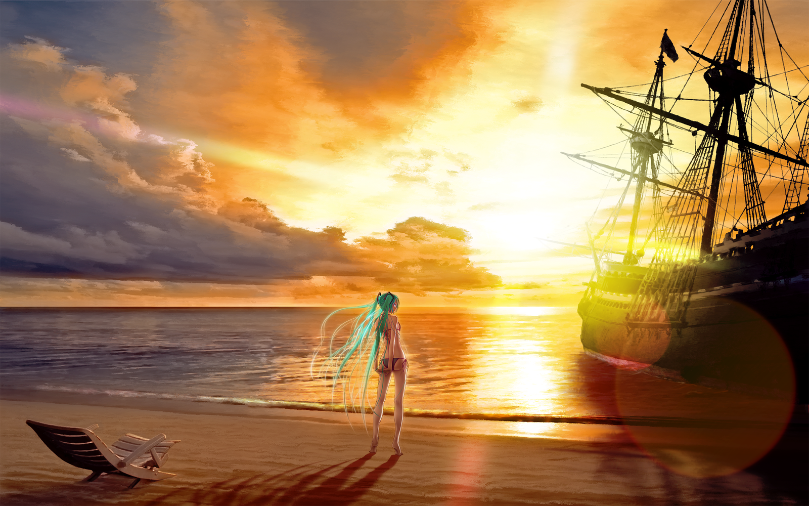 Beach - Anime, Not anime, Vocaloid, Hatsune Miku, Anime art, Wokada, Beach, Longpost