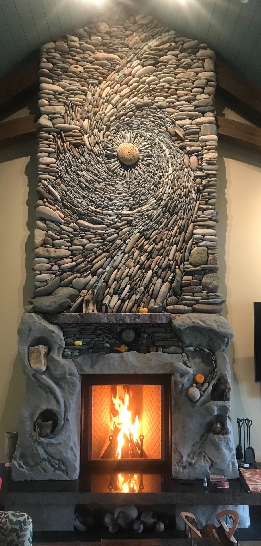 stone laying - Masonry, A rock, Fireplace