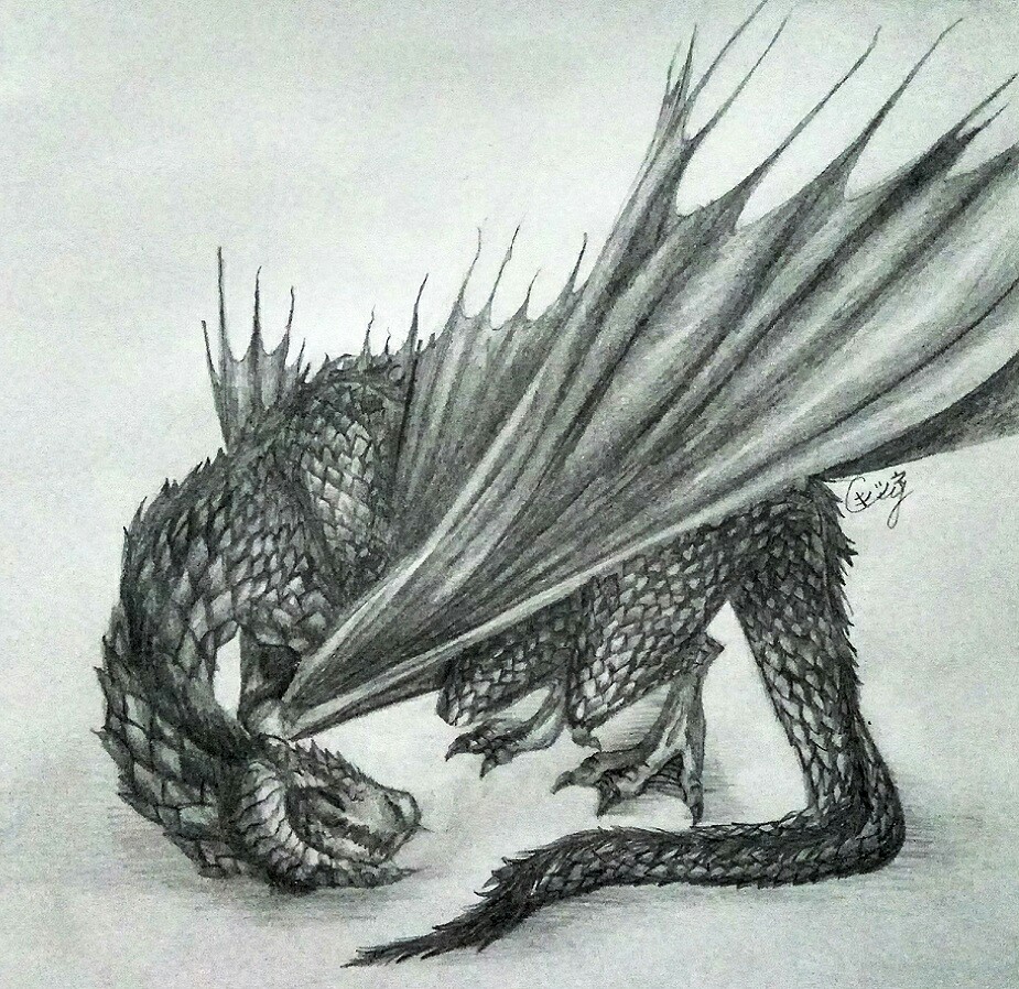 The best job in my life. Instagram: @nanbu_kitsune - My, The Dragon, Art, Pencil drawing, Drawing, Creatures