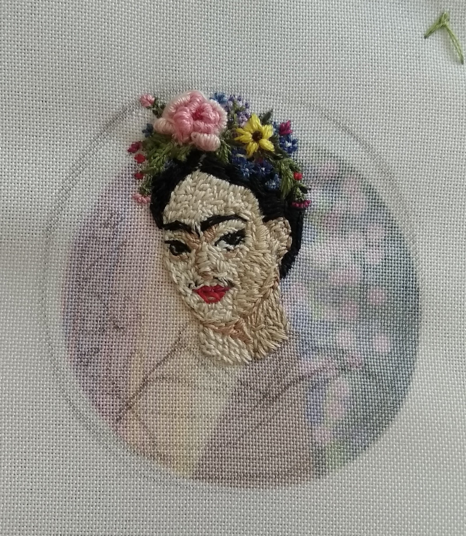 My first stitch brooch. - My, Needlework with process, Embroidery, Satin stitch embroidery, Brooch, Frida Kahlo, Needlework, Longpost