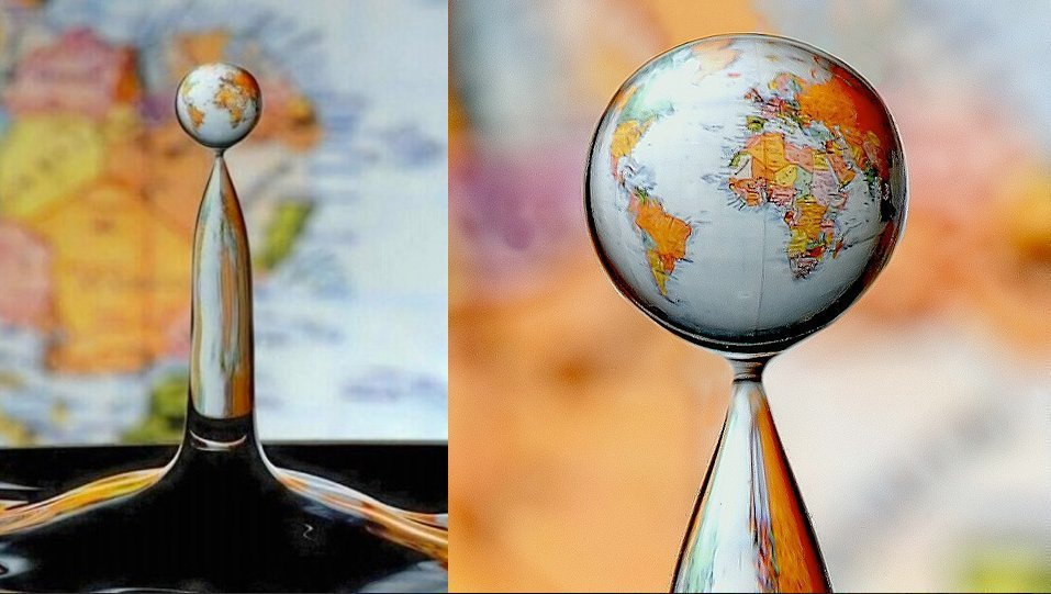 World in a drop of water - World map, Water drop, The science, The photo