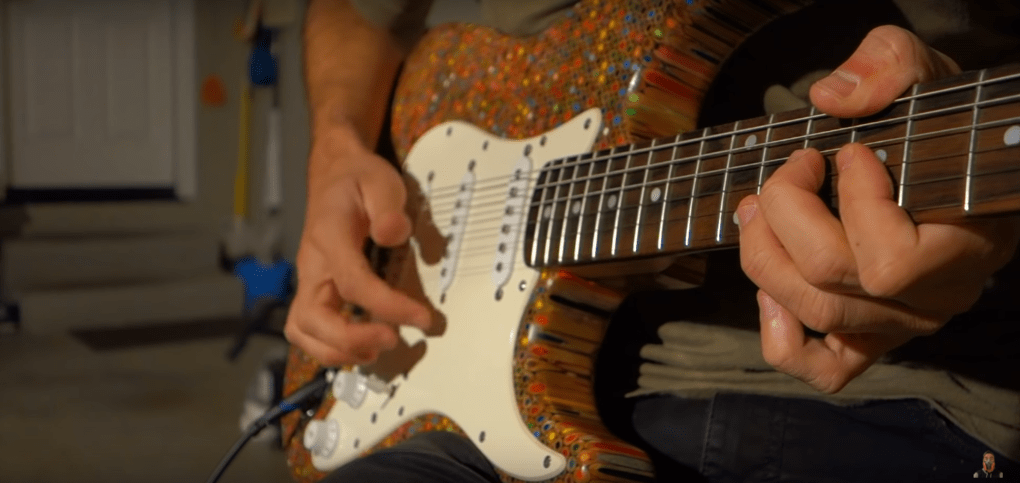 Electric guitar made of 1200 colored pencils - Guitar, Master, Colour pencils, GIF, Longpost