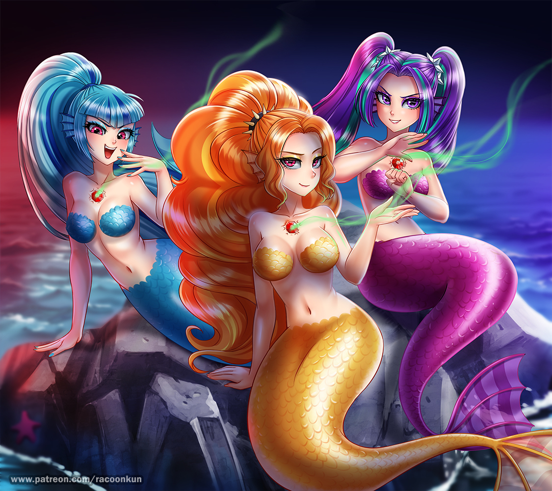 Sirens - My little pony, Humanization, Equestria girls, Adagio dazzle, Sonata dusk, Aria blaze, Racoonkun, MLP Edge