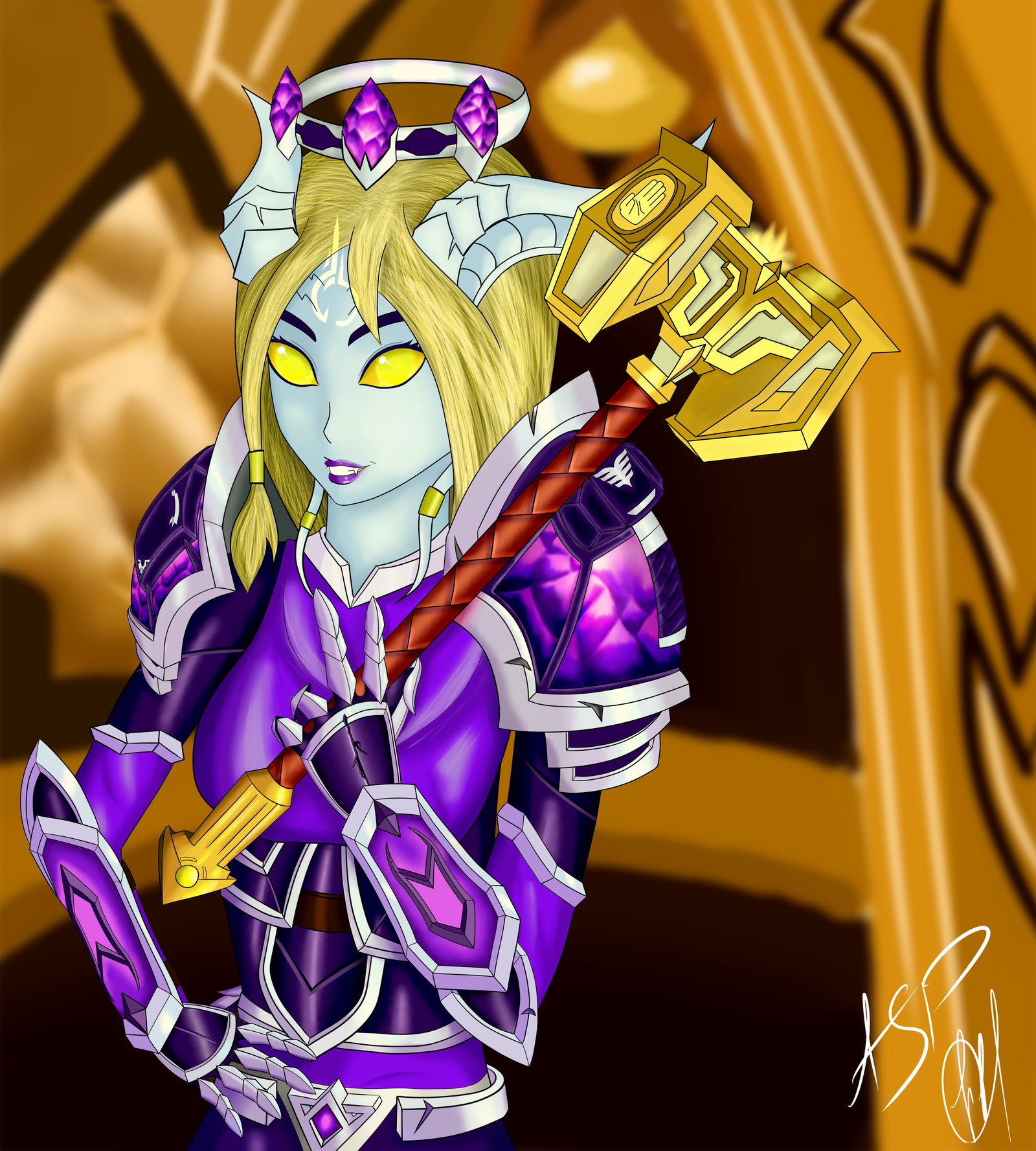 Tempered by Light - My, Wow, Digital drawing, World of warcraft, Draenei, , Illuminated drains