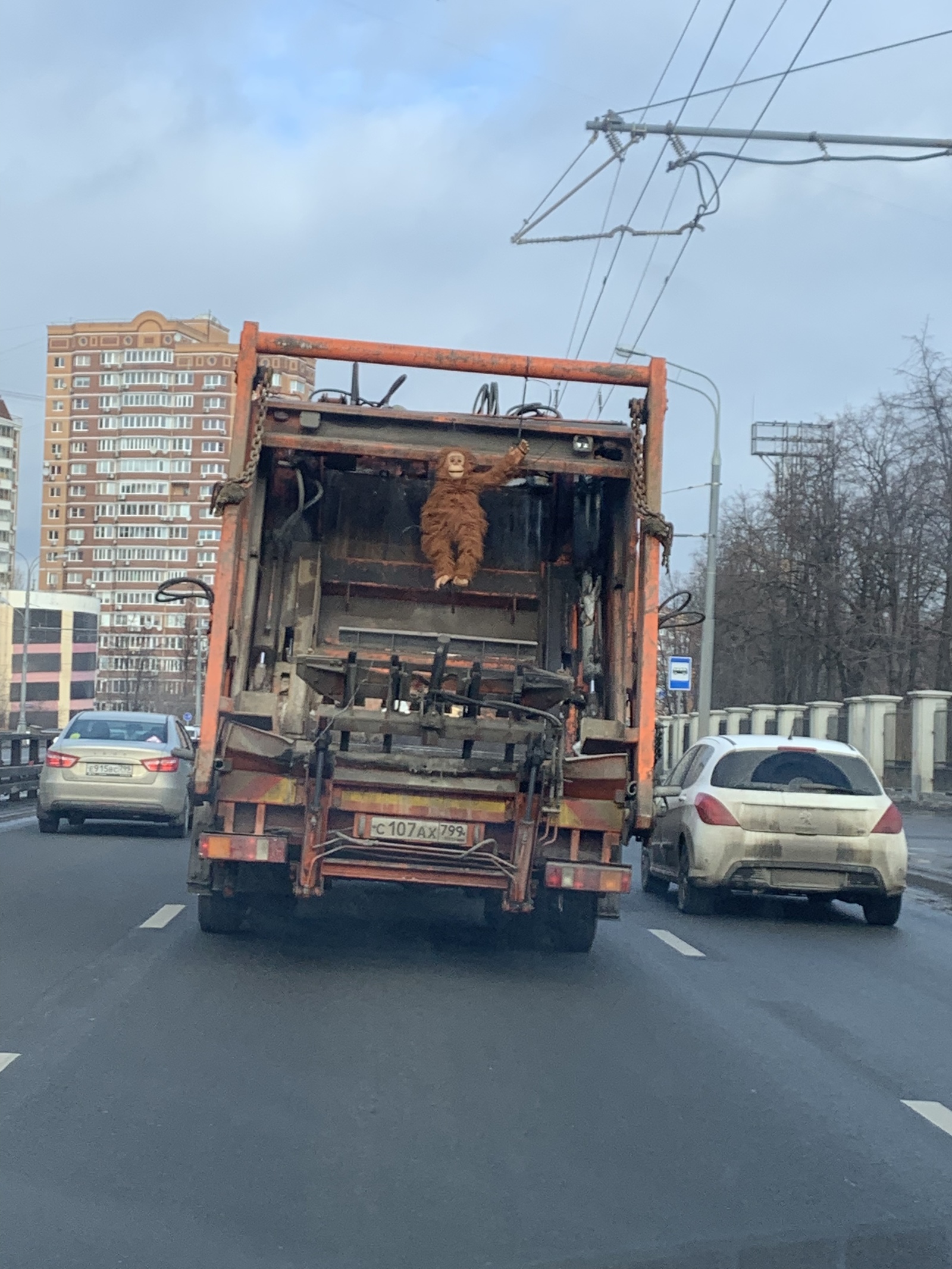 Криповато. Не пожелаю никому наткнуться на этот мусоровоз ночью. - Моё, Крипота, Мусоровоз, Водитель, Черный юмор, Развлечения, Длиннопост