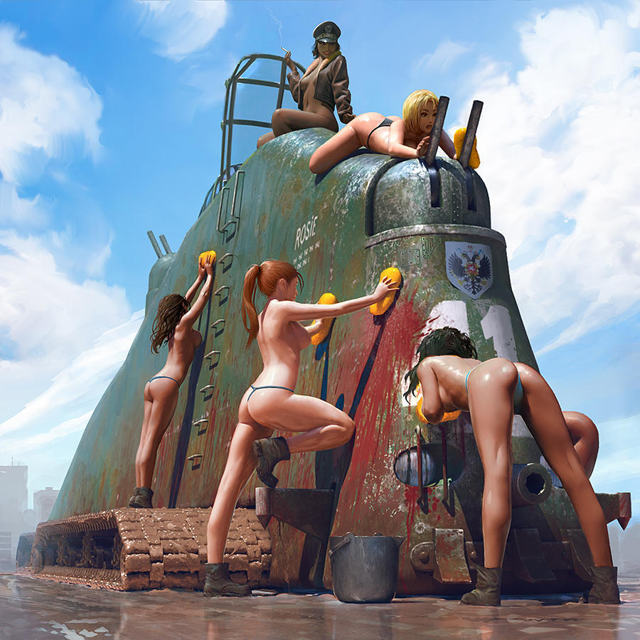 Wash tank - NSFW, Art, 3D, Tanks, Girls, Underwear, Science fiction, Futurism, Steven Stahlberg