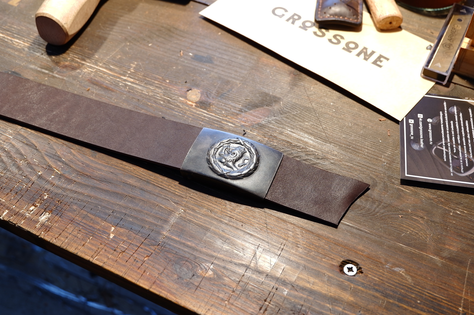 Making a belt with a Finnish buckle from the Great Patriotic War - My, Leather craft, Grossone, , , Belt, Longpost