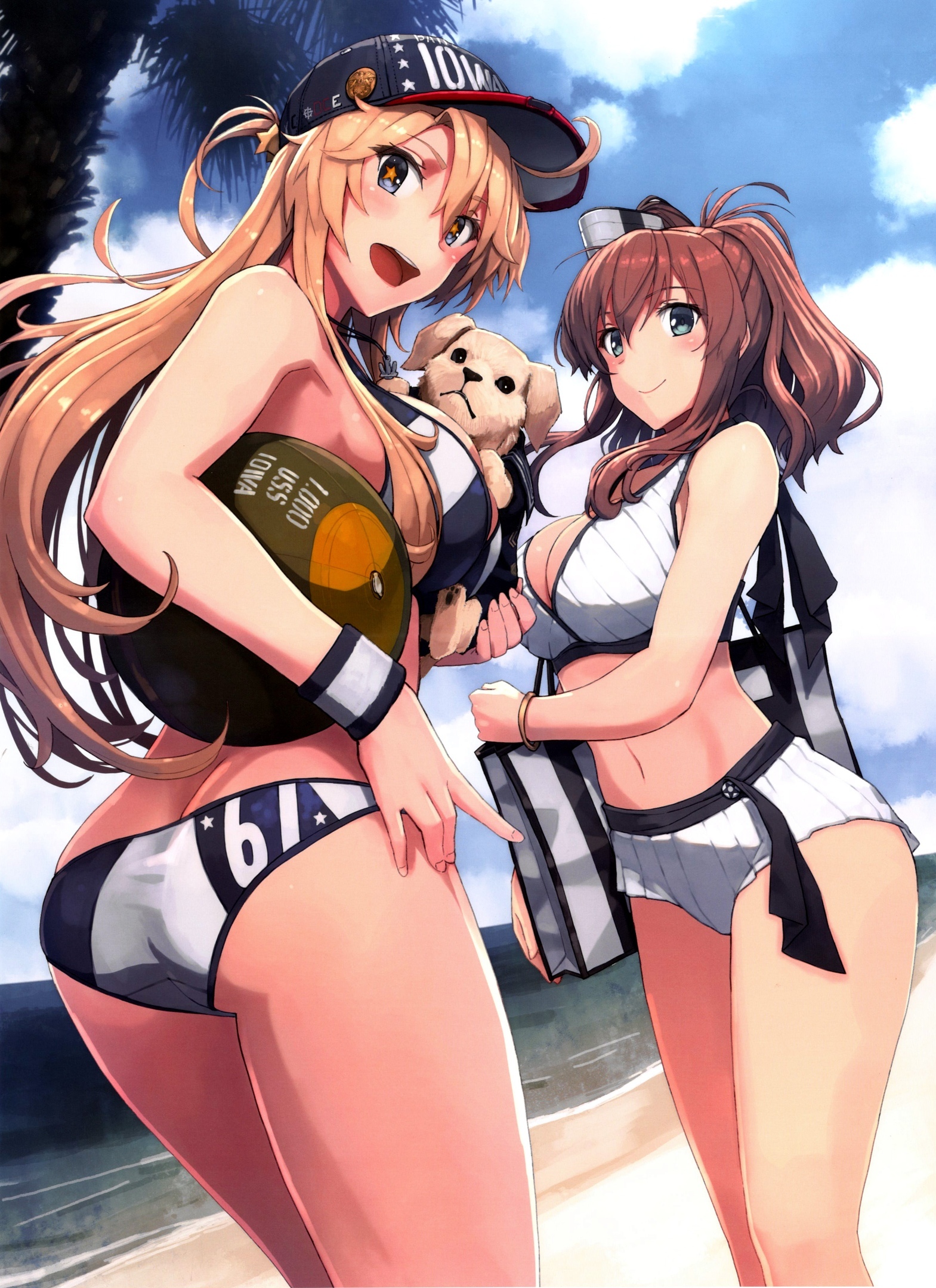 Iowa & Saratoga - NSFW, Kantai collection, Iowa, Saratoga, Swimsuit, Summer, Anime art, Anime, Art