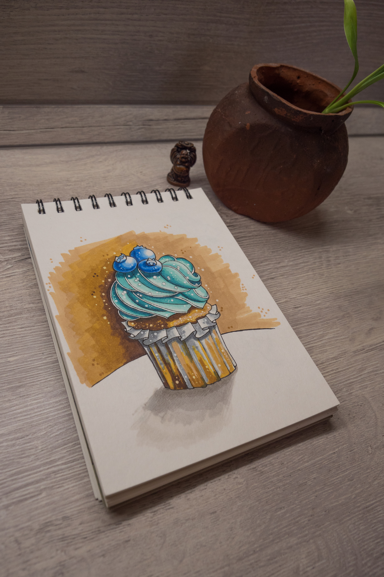 cupcake - My, Sketch, Alcohol markers, Sketchbook, Drawing, Longpost