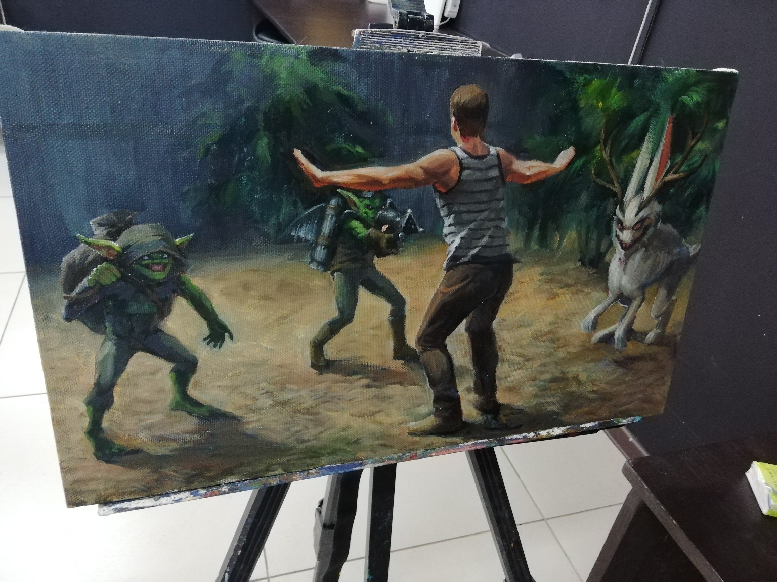 My new canvas. - My, Jurassic Park, Rna1ssnc, Painting, Painting, Oil painting, Longpost, Butter, Malifaux, Crossover