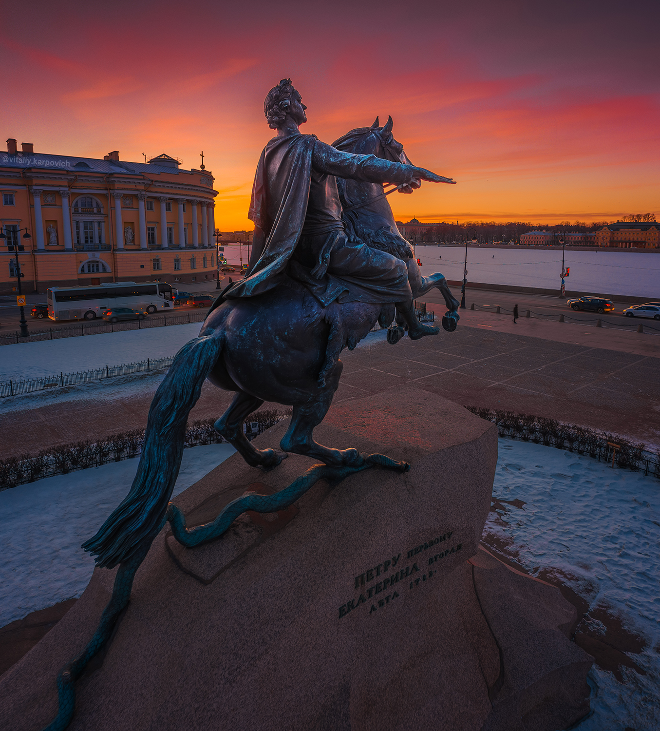 The Bronze Horseman on a warm sunset on a frosty day - My, , Bronze Horseman, Saint Petersburg, Aerial photography, The photo, Mavic2pro