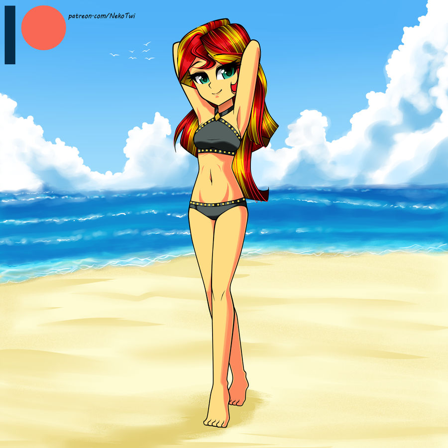 At the beach - My little pony, Sunset shimmer, Equestria girls, Nekojackun, PonyArt, Art