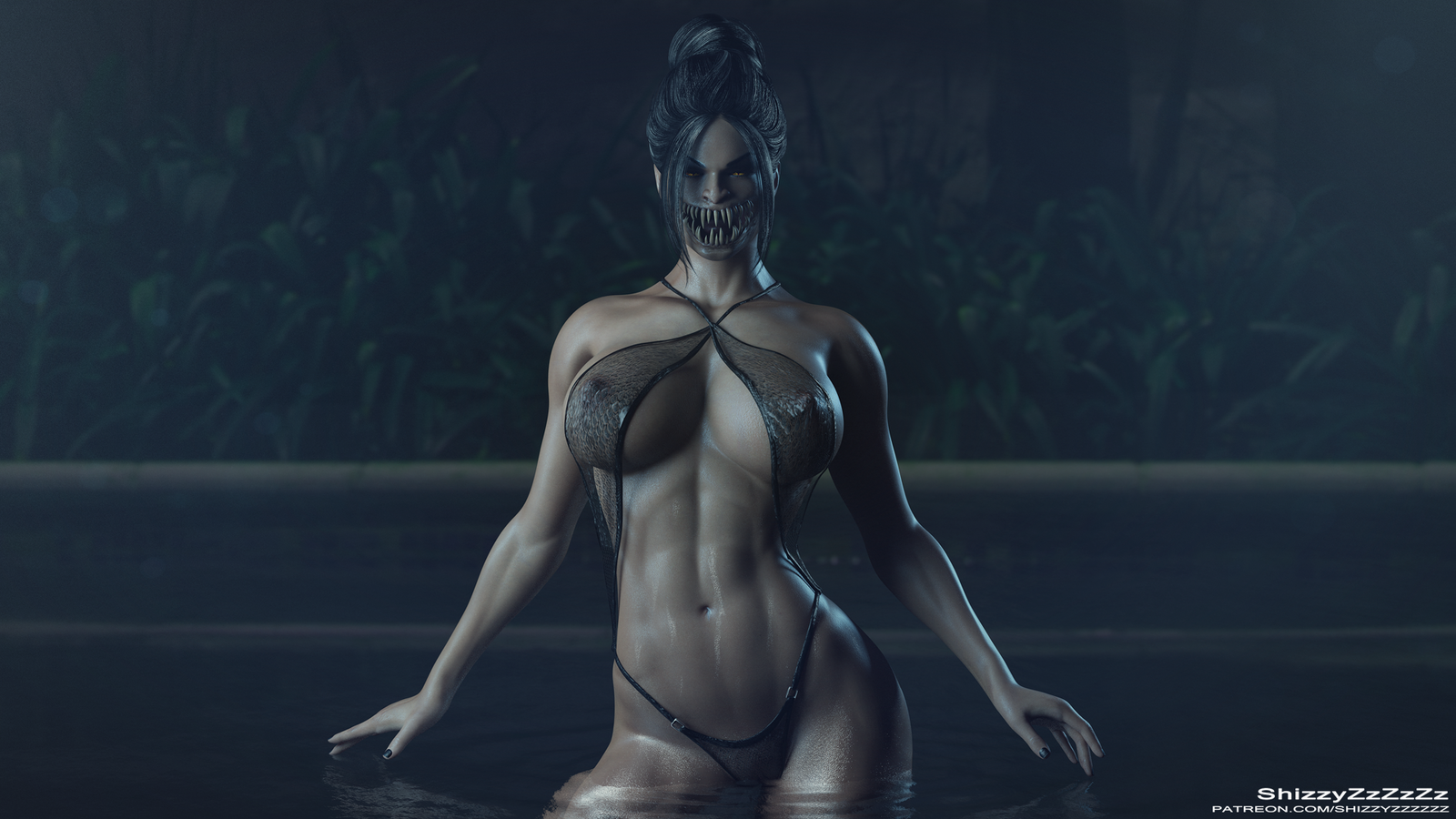 Mileena in Pool - NSFW, Shizzyzzzzzz, Mortal kombat, Milina, Monster girl, Erotic, 3D modeling, Computer games, Games