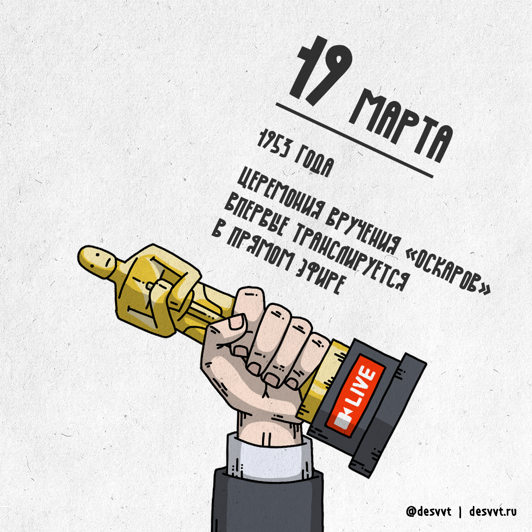 (110/366) On March 19, the first live broadcast of the Oscars took place - My, Project calendar2, Drawing, Illustrations, Oscar, American Film Academy, Live, Reward