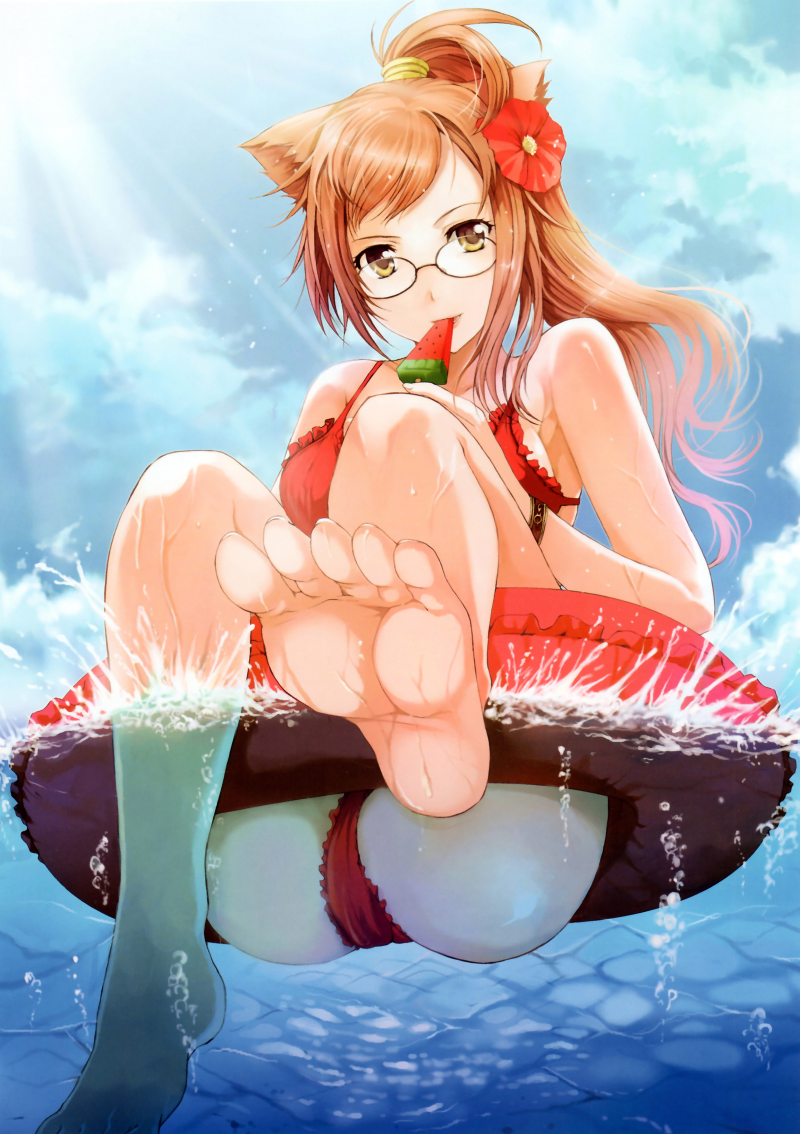 Art Watermelon Ice Cream - NSFW, Anime art, Anime, Anime original, Animal ears