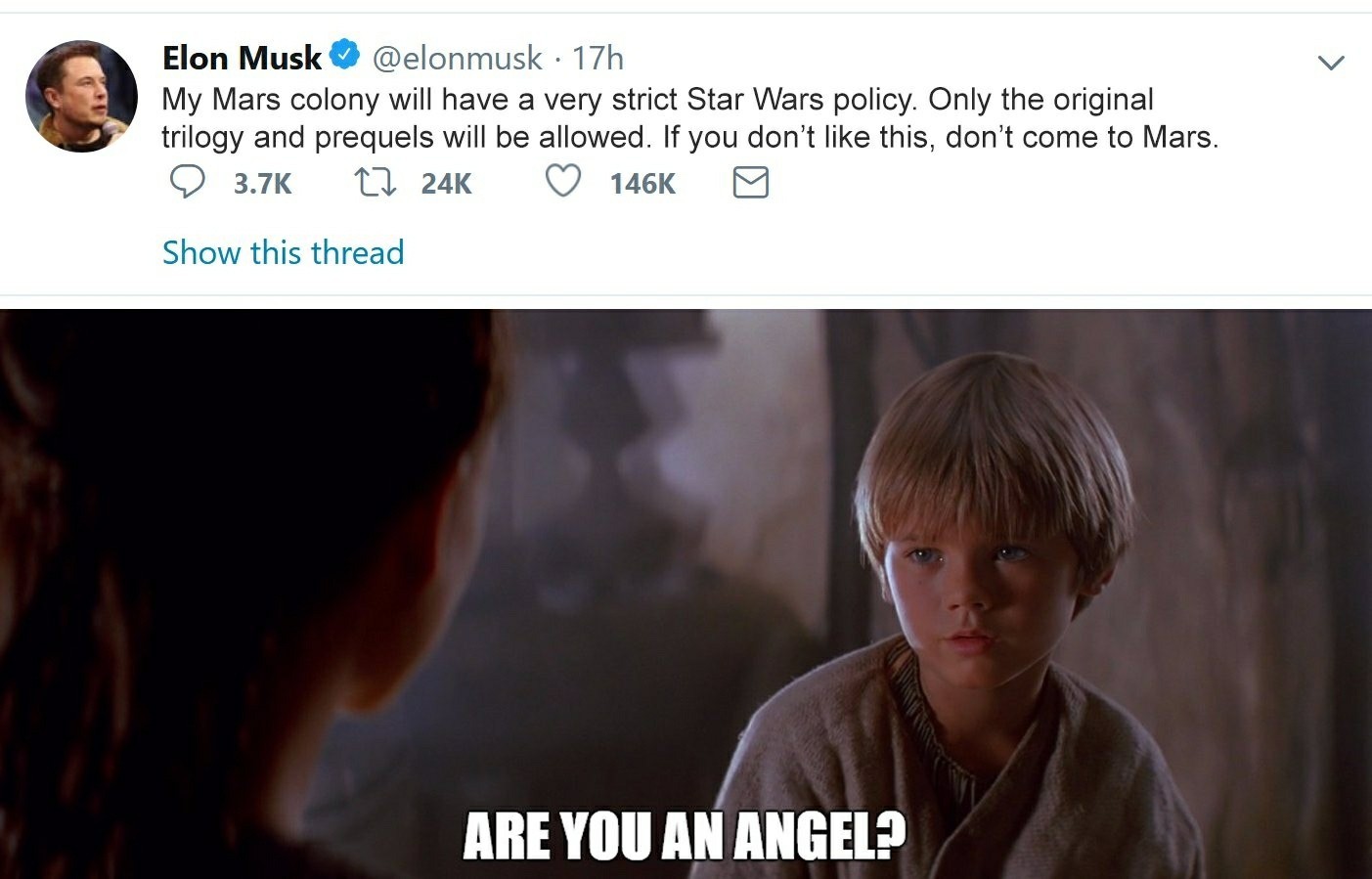 Are you an angel, Elon? - Humor, Star Wars, Elon Musk