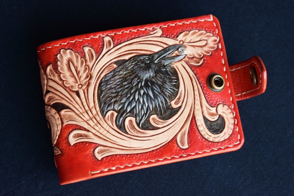 Wallet RAVEN - My, Purse, Leather products, Needlework with process, Embossing on leather, Leather, Longpost