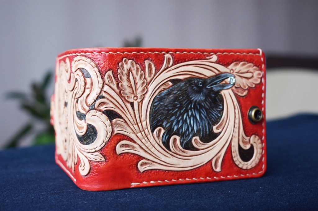 Wallet RAVEN - My, Purse, Leather products, Needlework with process, Embossing on leather, Leather, Longpost