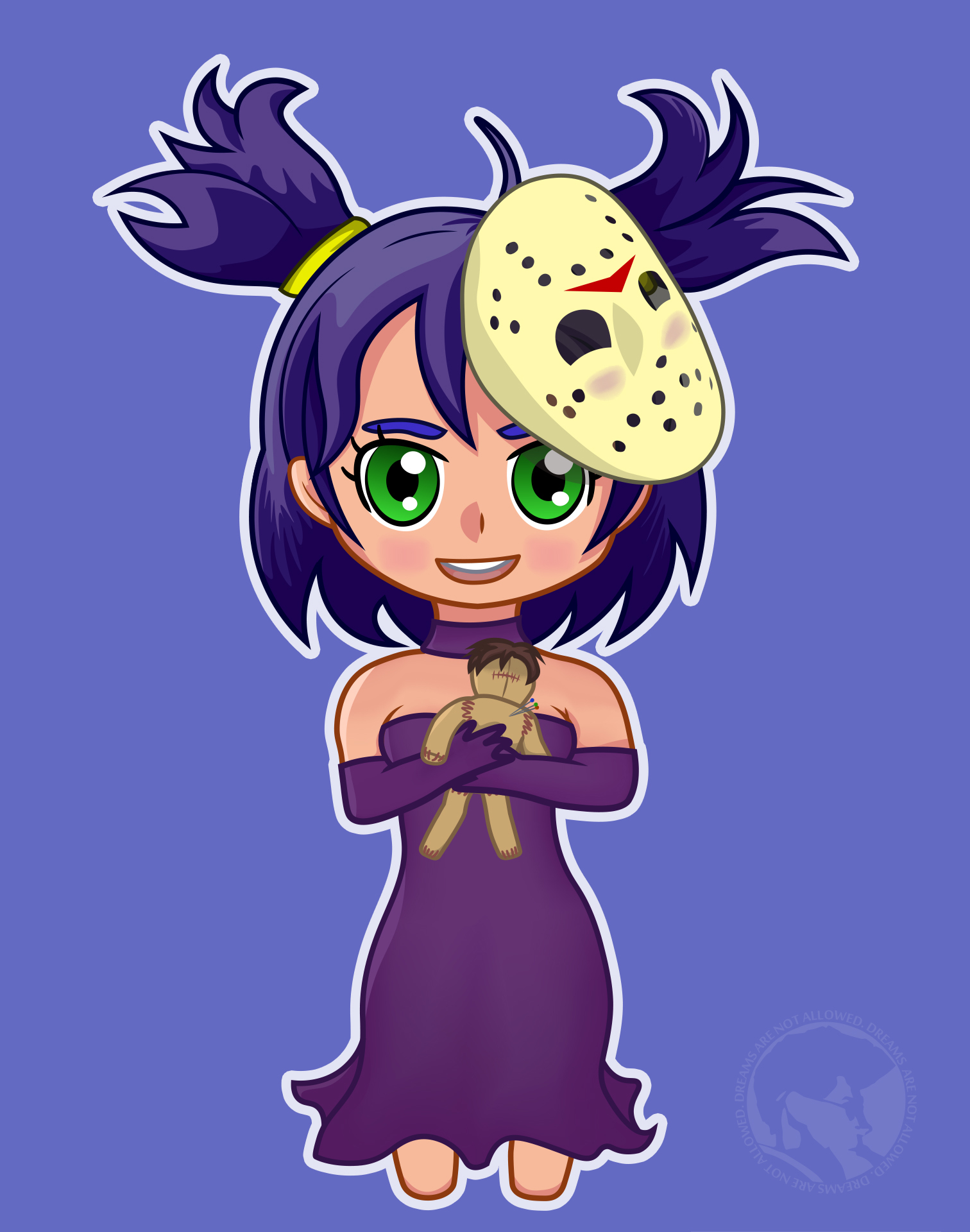 Lena is glad(?) to see you! - My, Endless summer, Visual novel, Art, Chibi, Lena, Semyon, A voodoo doll, Jason Voorhees