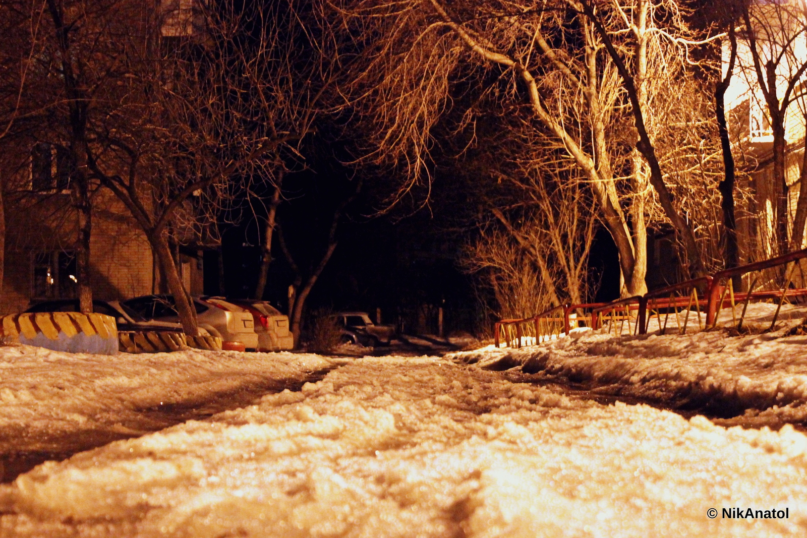 My first frame - My, The photo, Courtyard, Landscape, Photoshop master, Snow, Night