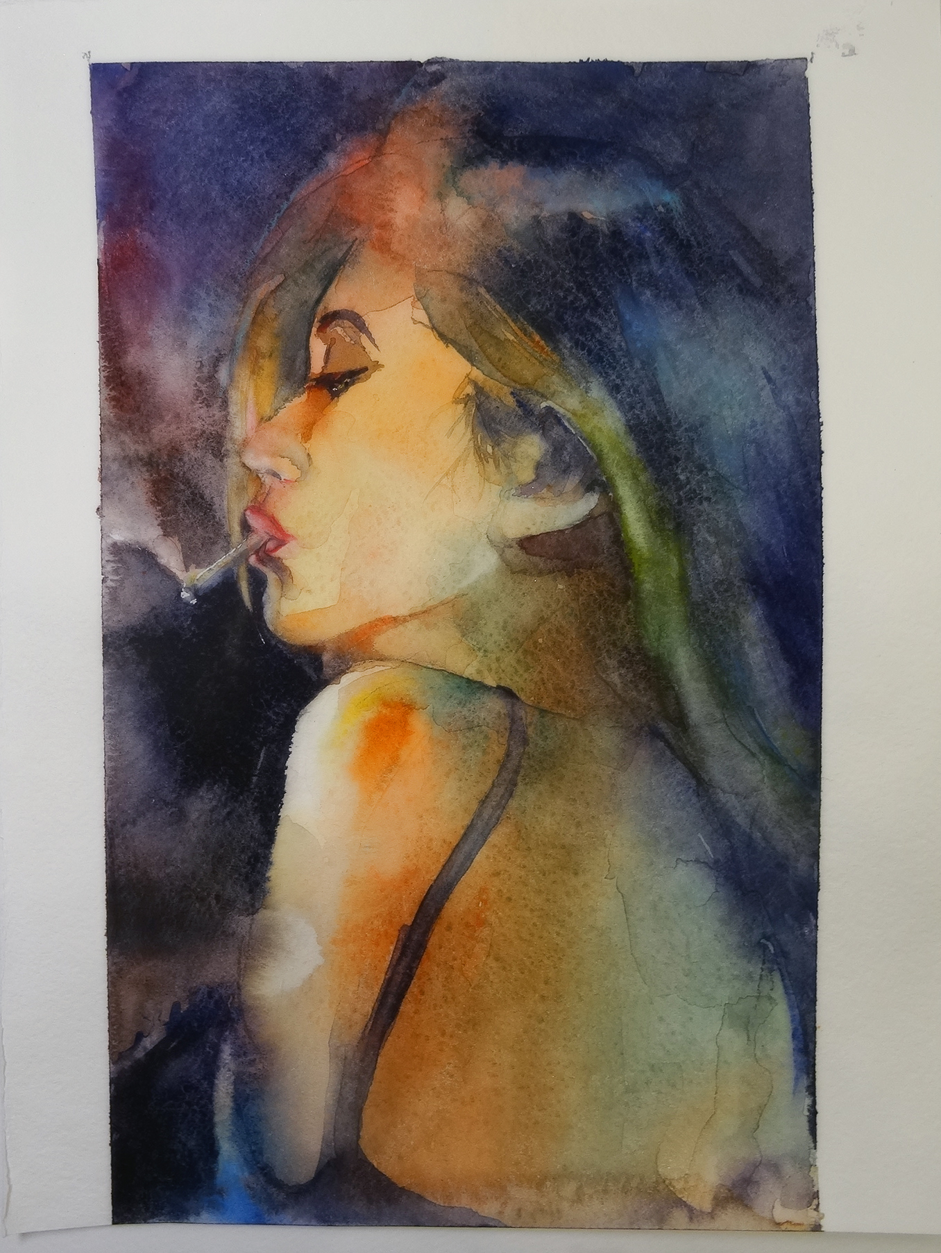 Watercolor. Portrait - My, Watercolor, Drawing, Paints, Beautiful girl