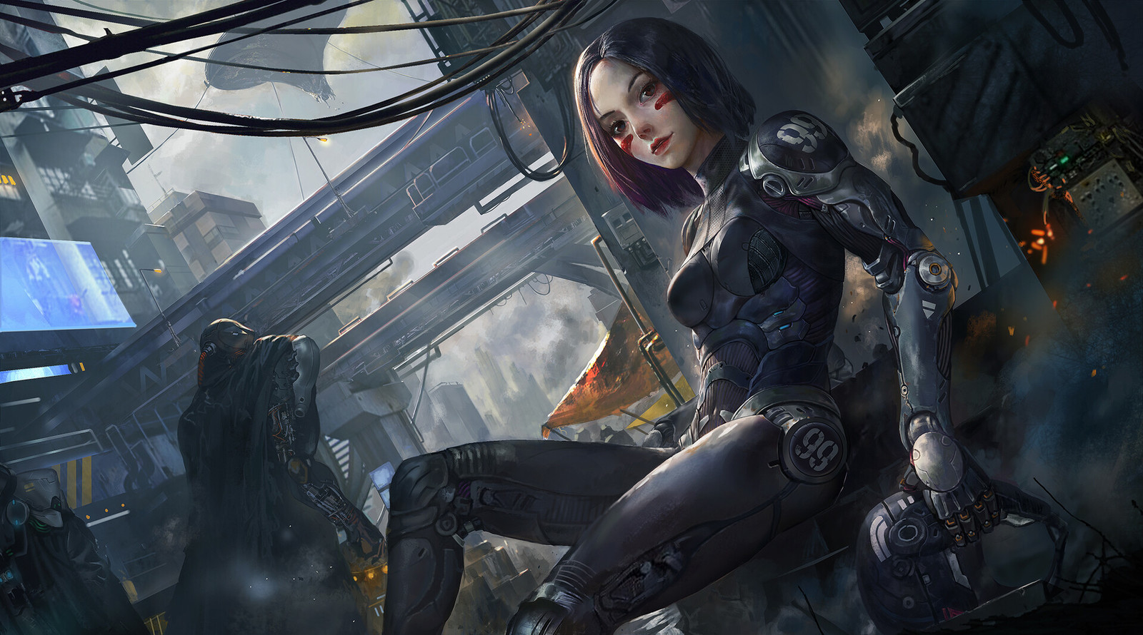 Alita: Battle Angel - Арт, Рисунок, Алита, Алита: Боевой ангел, Киберпанк, Киборги, Zhang bo