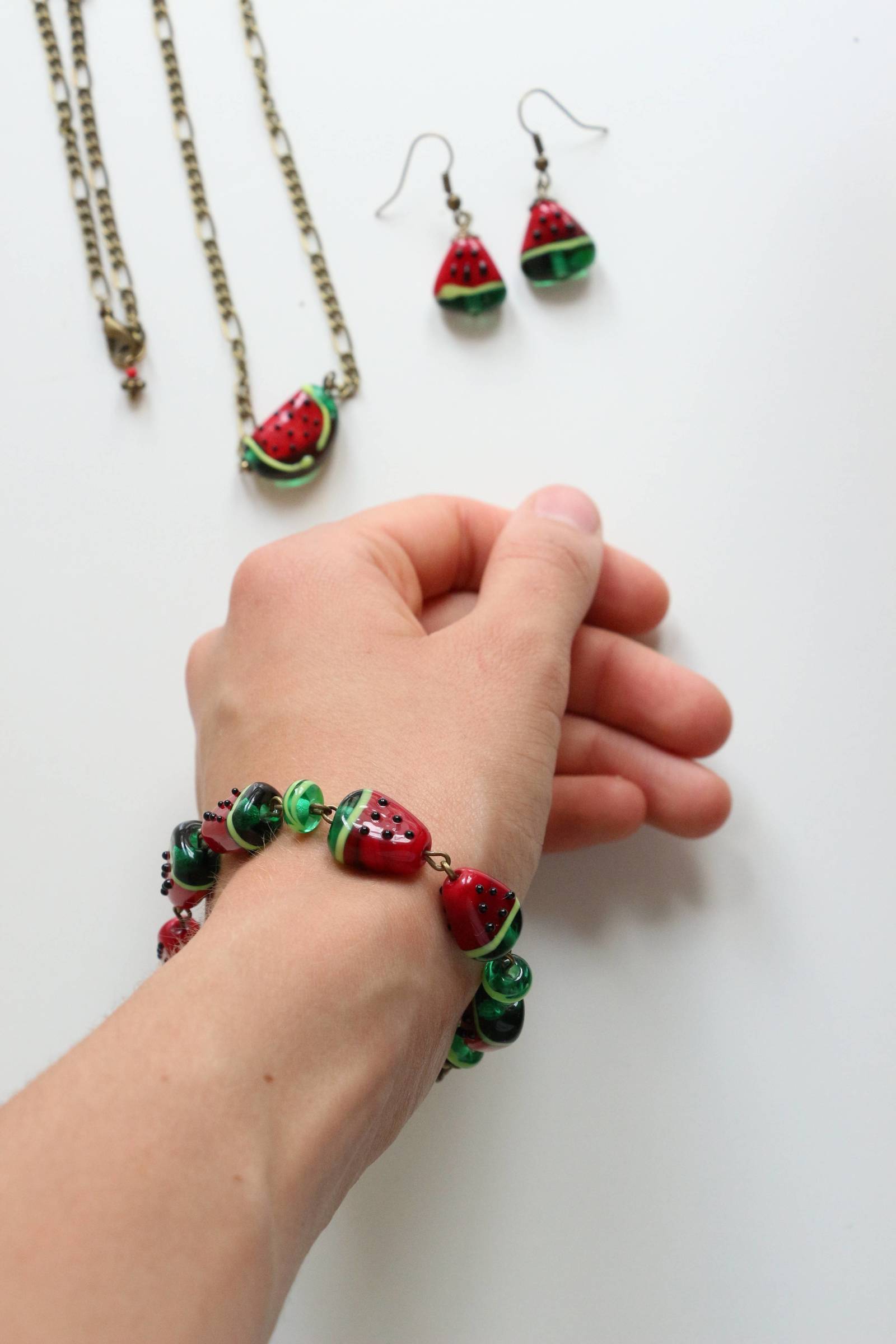 I'm burning glass! Or what is lampwork - My, Summer, Watermelon, Lampwork, Decoration, Mood, A bracelet, Needlework with process, Longpost, Master Class