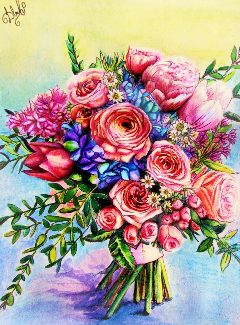 A pinch of spring mood - My, Flowers, Heat, Creation, Art, Colour pencils, Postcard, Drawing, Spring