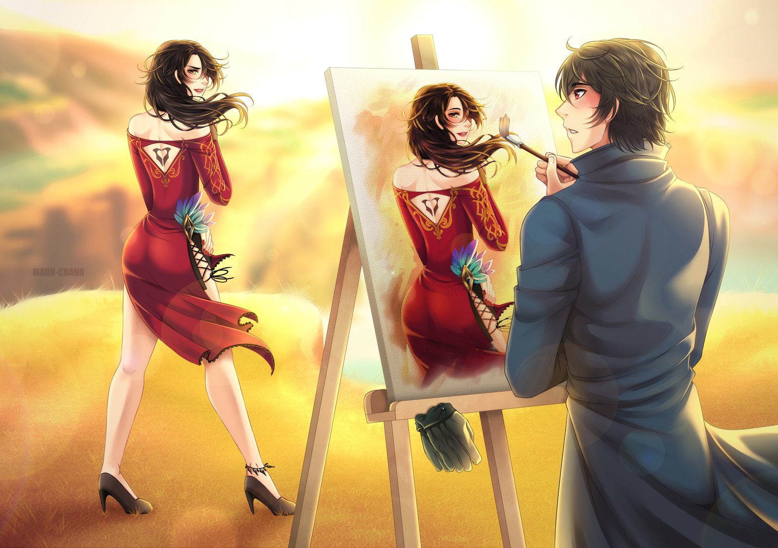 On canvas and behind canvas - RWBY, , Cinder fall, Anime, Not anime, Anime art