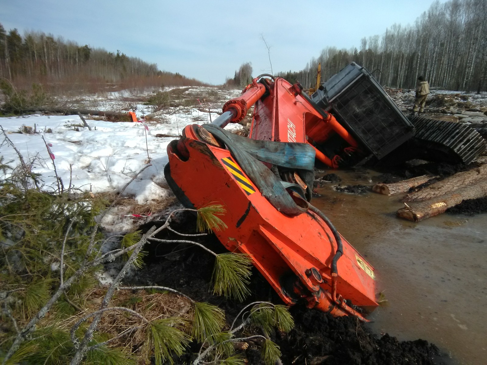 Oh, it's hard work... - My, Excavator, The rescue, Swamp, Longpost