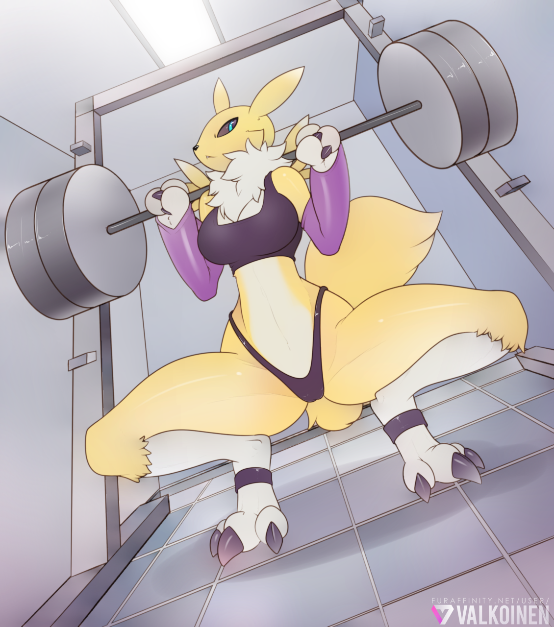 In gym - NSFW, Valkoinen, Furry art, Renamon, Furry, Furotica, Digimons