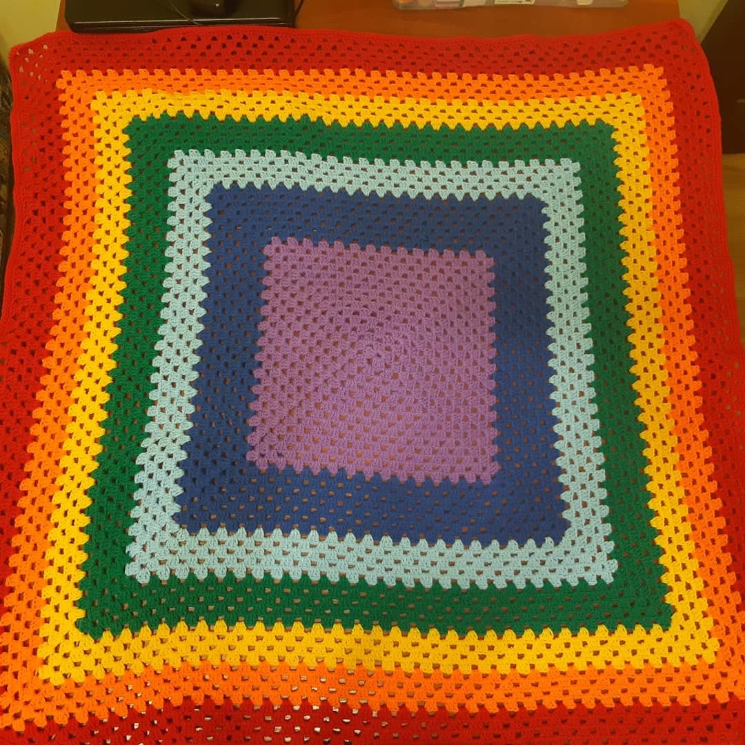 Plaid Rainbow, crochet, acrylic - My, Crochet, Plaid, 