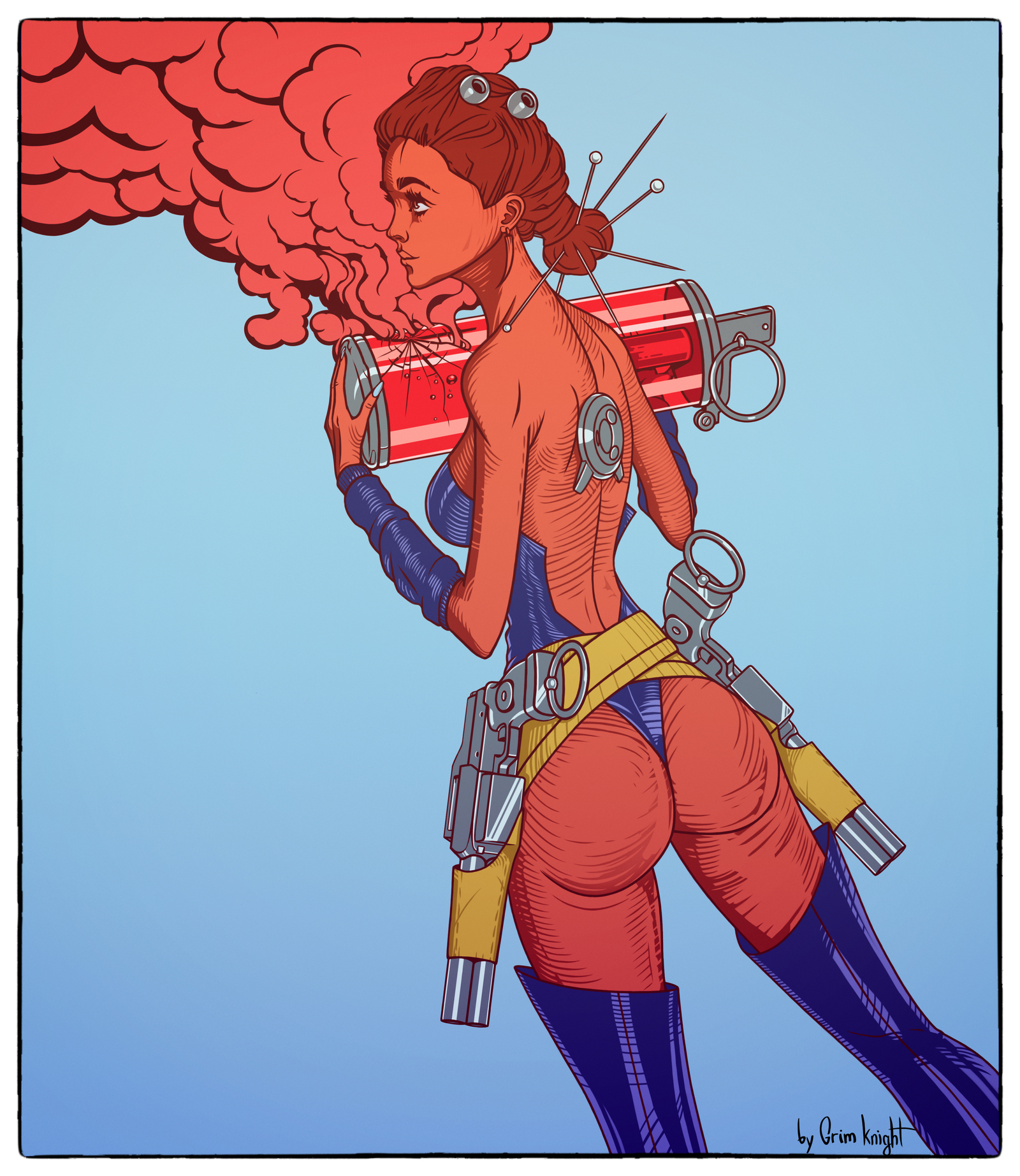 Gas-Girl (Digital Art) - NSFW, Моё, Девушки, Попа, Киберпанк, Цифровой рисунок, Арт