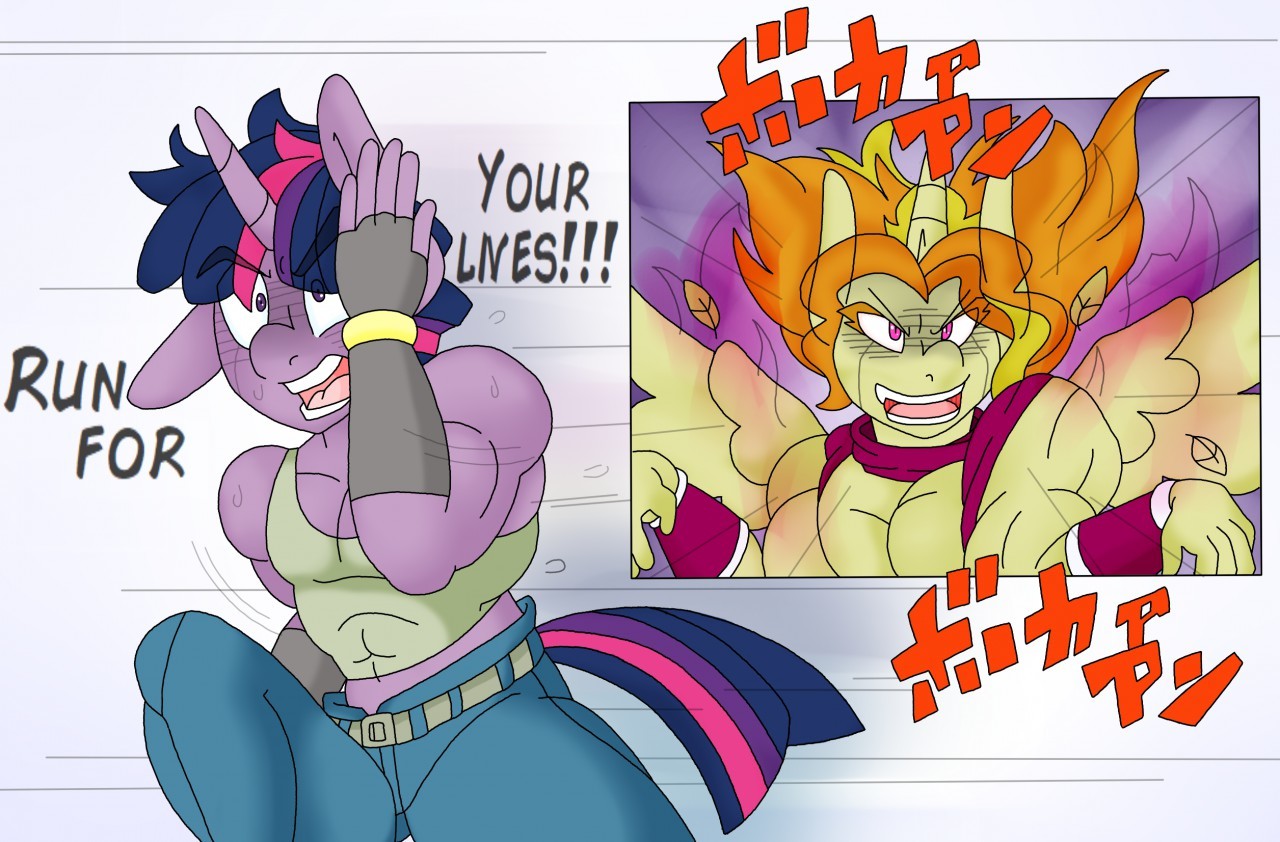 NIGERUNDAYO! - My little pony, Crossover, Jojos bizarre adventure, Twilight sparkle, Adagio dazzle, Rule 63, Anthro