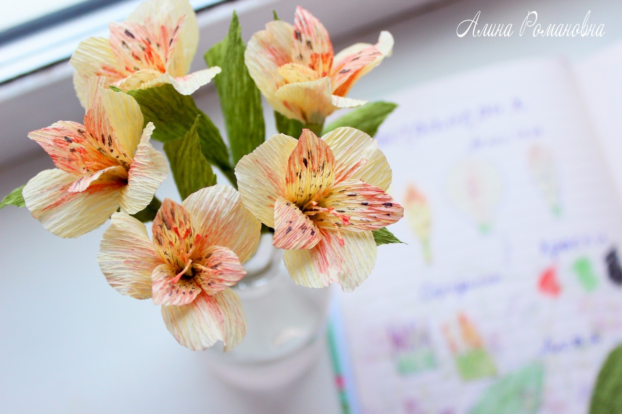 Create an alstroemeria from corrugated paper - My, Needlework with process, Alstroemeria, Corrugated paper, Video, Longpost