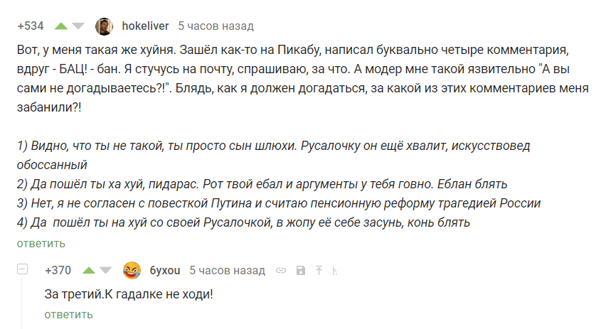 За что меня забанили - Комментарии на Пикабу, Комментарии, Скриншот