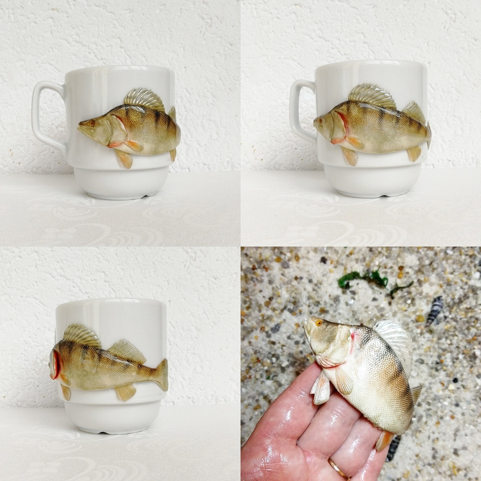 Worked hard - My, Fisherman's Day, Polymer clay, A fish, Mug with decor, Creation, Needlework without process, Presents, Video, GIF, Longpost