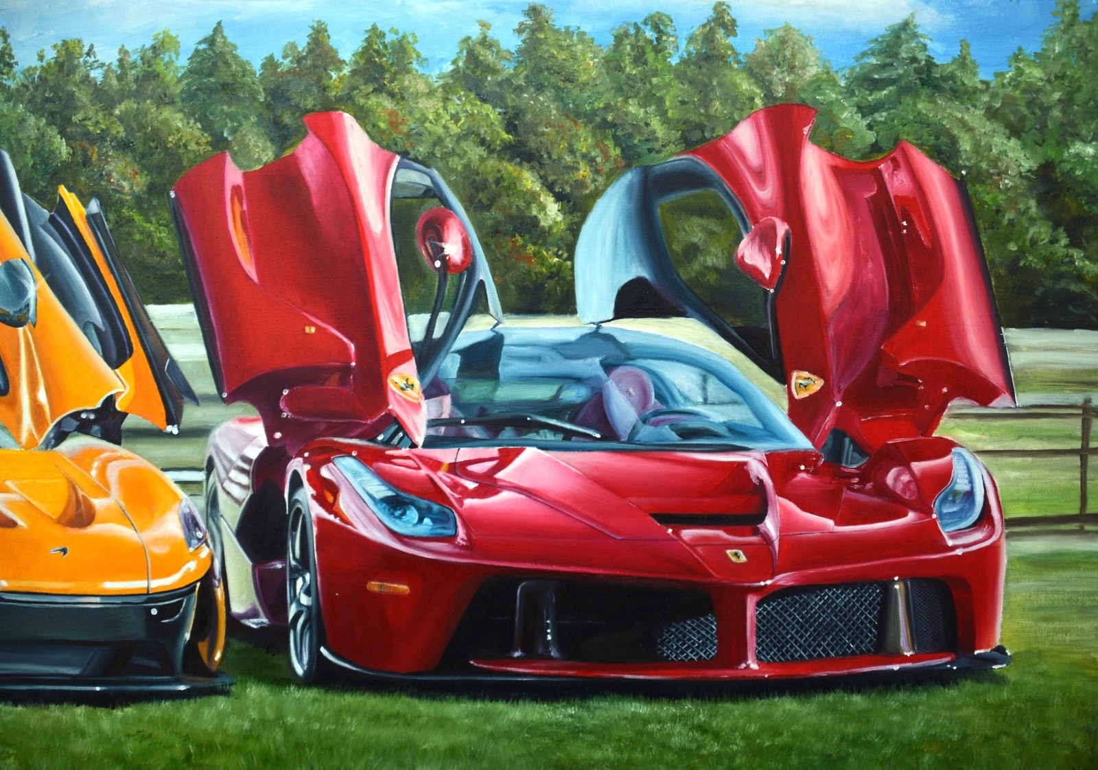 Oil painting of two supercars McLaren P1 & Ferrari LaFerrari size (1000*1700mm) - My, Supercar, Ferrari, Mclaren, Oil painting, Ferrari laferrari, Mclaren P1, Longpost