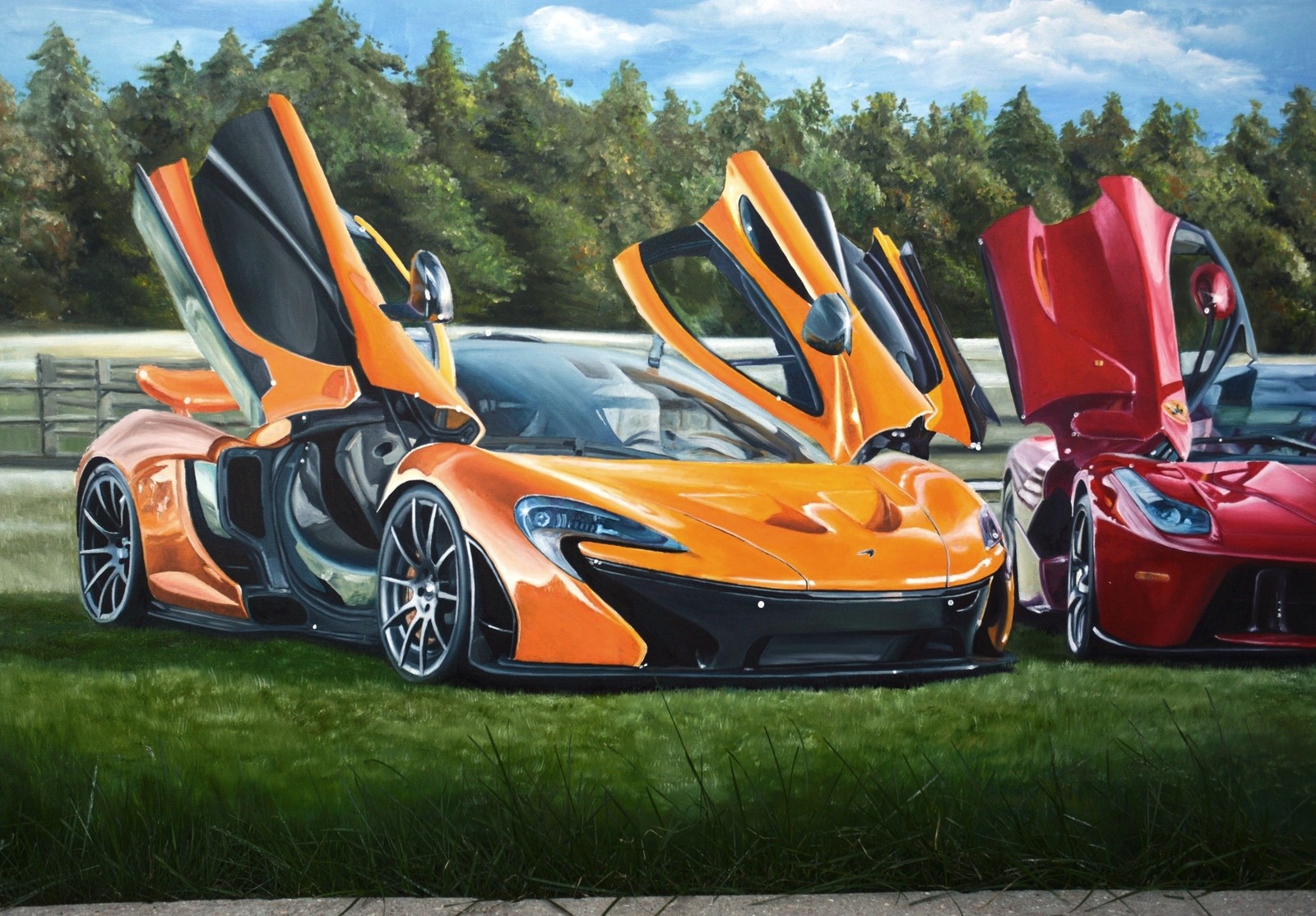 Oil painting of two supercars McLaren P1 & Ferrari LaFerrari size (1000*1700mm) - My, Supercar, Ferrari, Mclaren, Oil painting, Ferrari laferrari, Mclaren P1, Longpost