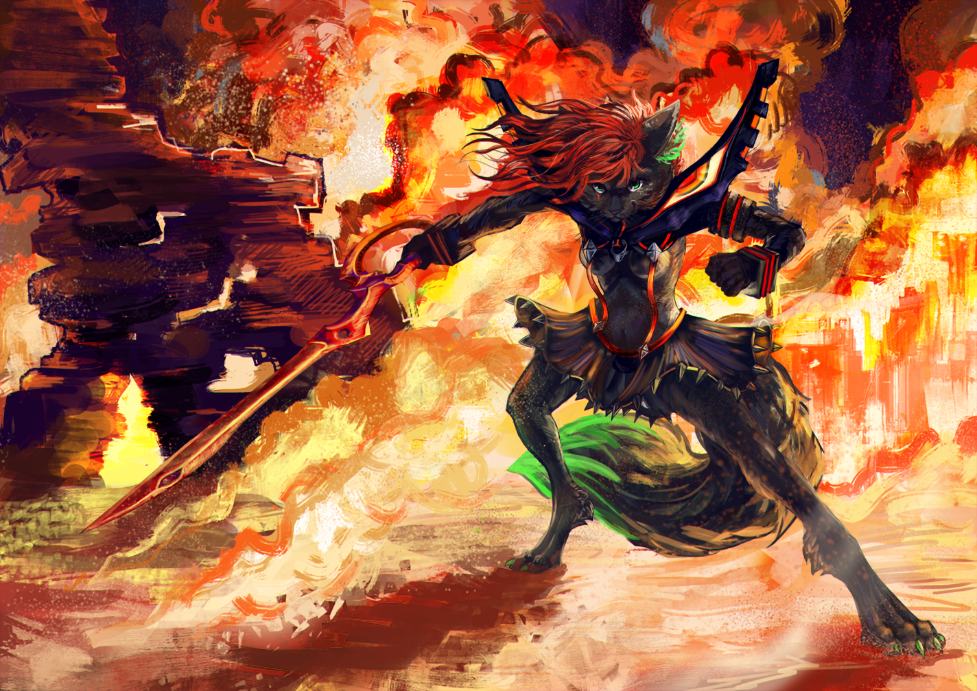 Fire - NSFW, Фурри, Furry Art, Furry Feline, Furry Cat, Аниме, Kill la Kill, Furotica, Pennawings